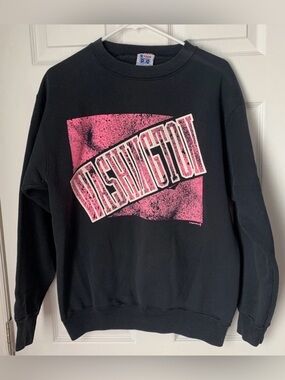 Black Crewneck Sweatshirt with Pink 'Washington' Graphic